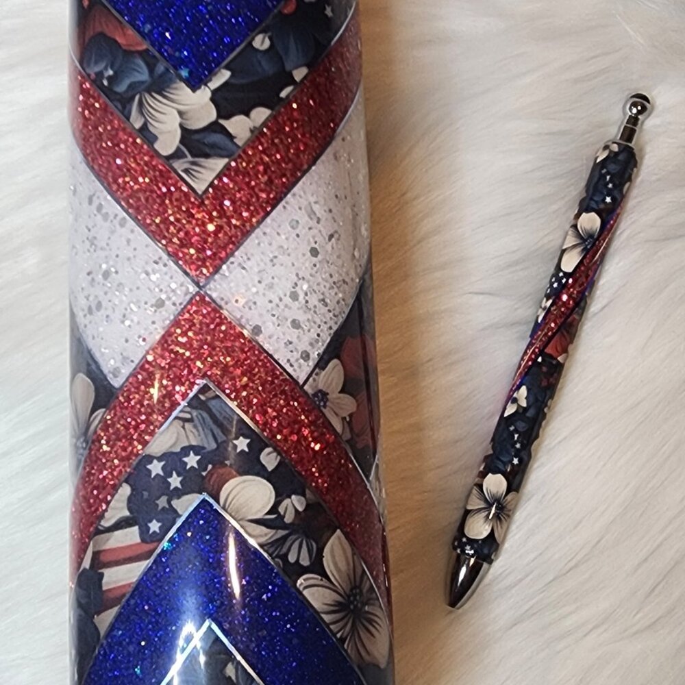 20 oz. Patriotic Glitter Tumbler & Ink Pen Set